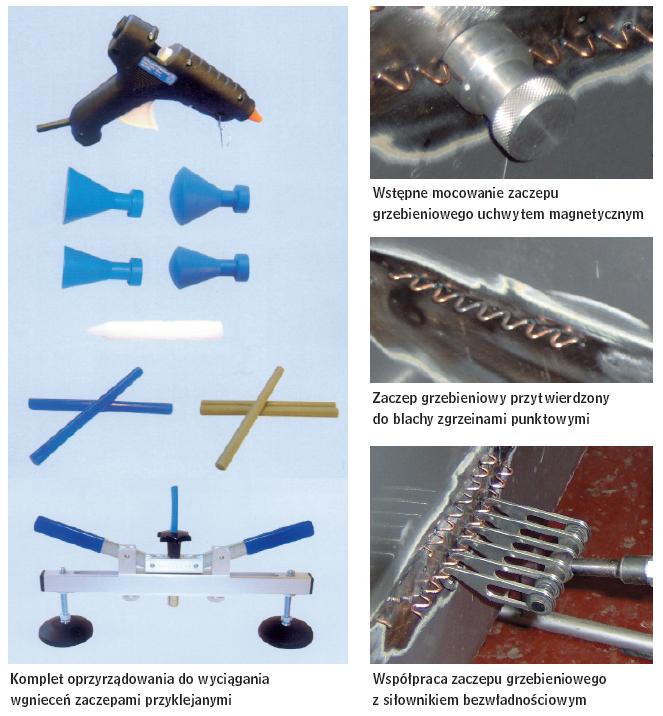 Komplet oprzyrządowania do wyciągania wgnieceń zaczepami przyklejanymi
