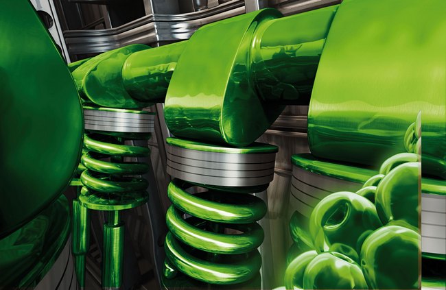 Tylko zielony olej z technologią inteligentnych molekuł tworzy na smarowanych częściach spójną, silnie przywierającą powłokę ochronną